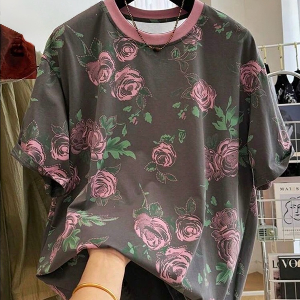 Floral Gray and Pink T-Shirt